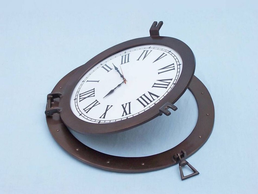 Bronzed Deluxe Class Porthole Clock 24"