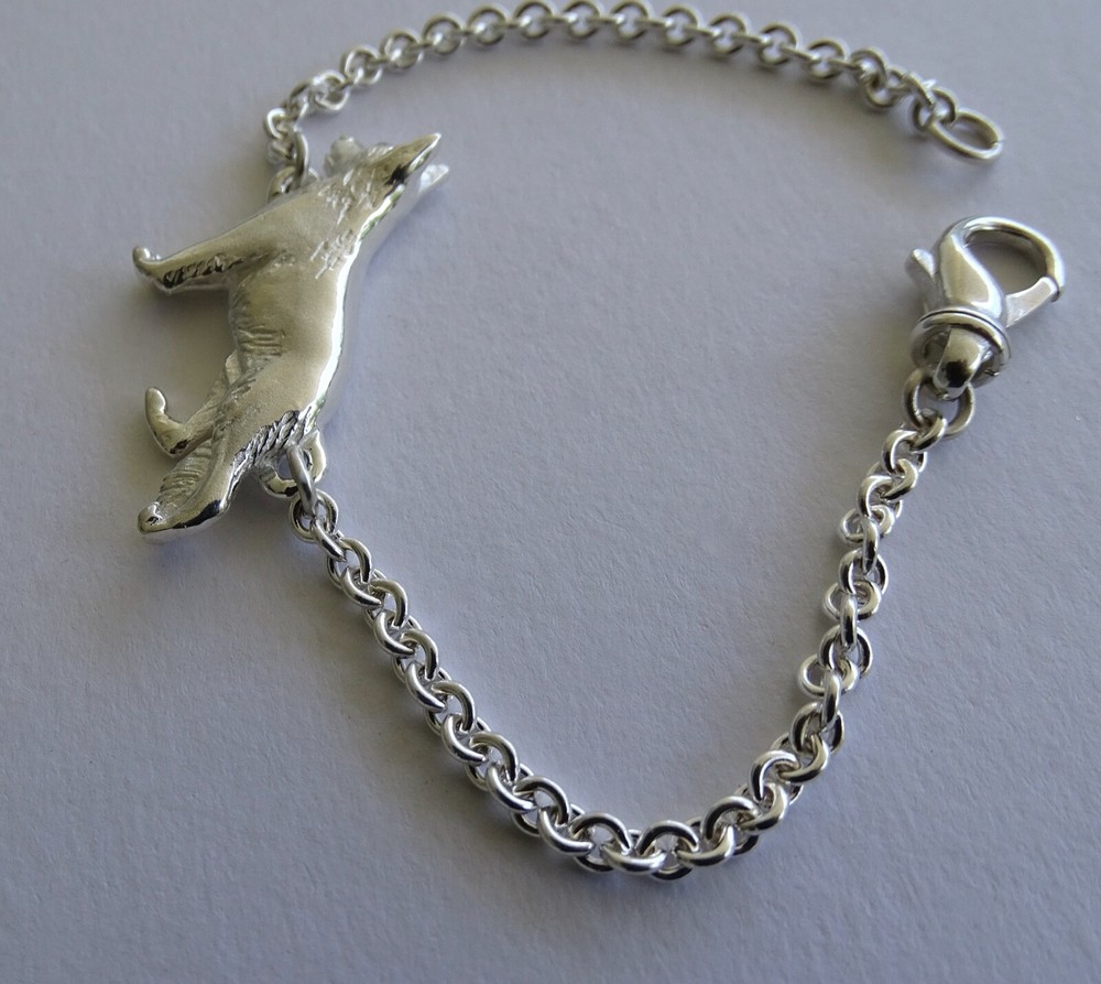 Large Sterling Silver German Shepherd Dog Standing Study Bracelet