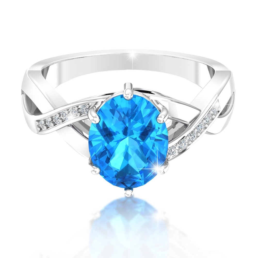 925 Solid Real Sterling Silver 8x10 mm Oval Gemstone Prong Setting Diamond Rh...