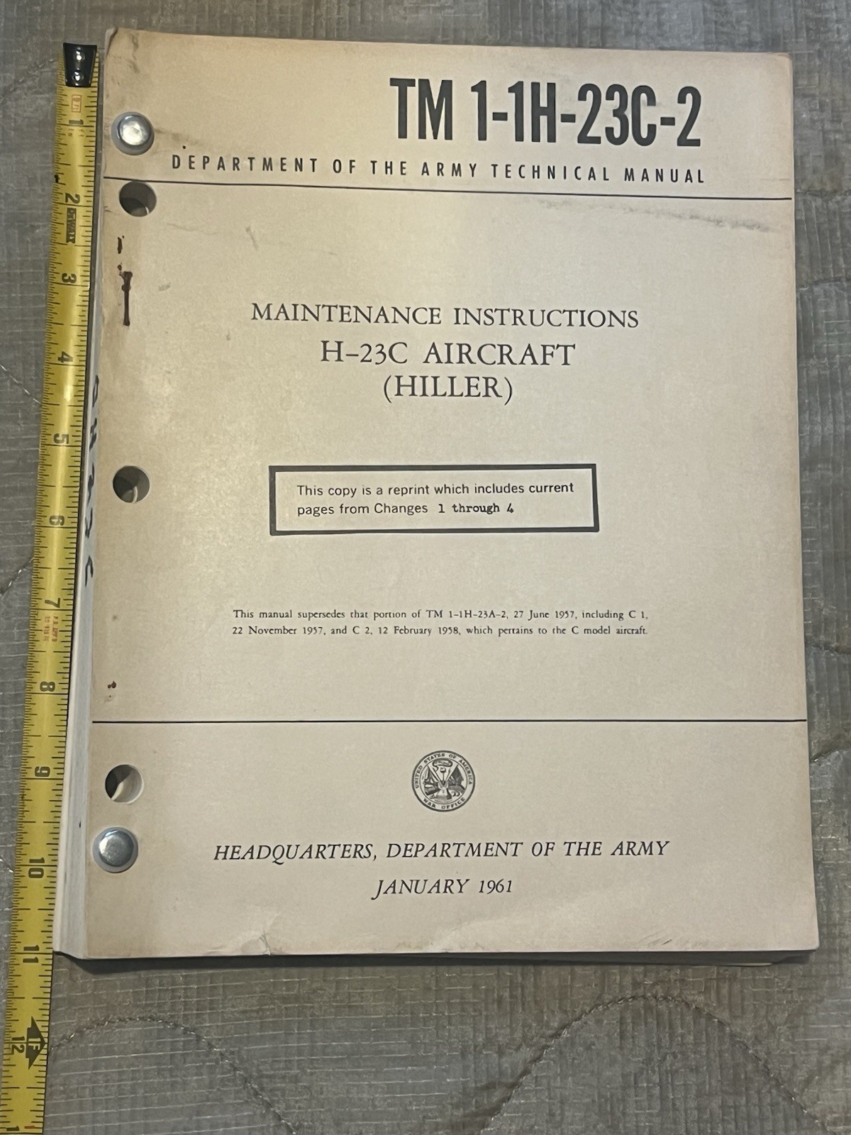 Hiller H-23C Raven Helicopter Maintenance Instruction Manual - Jan 1961