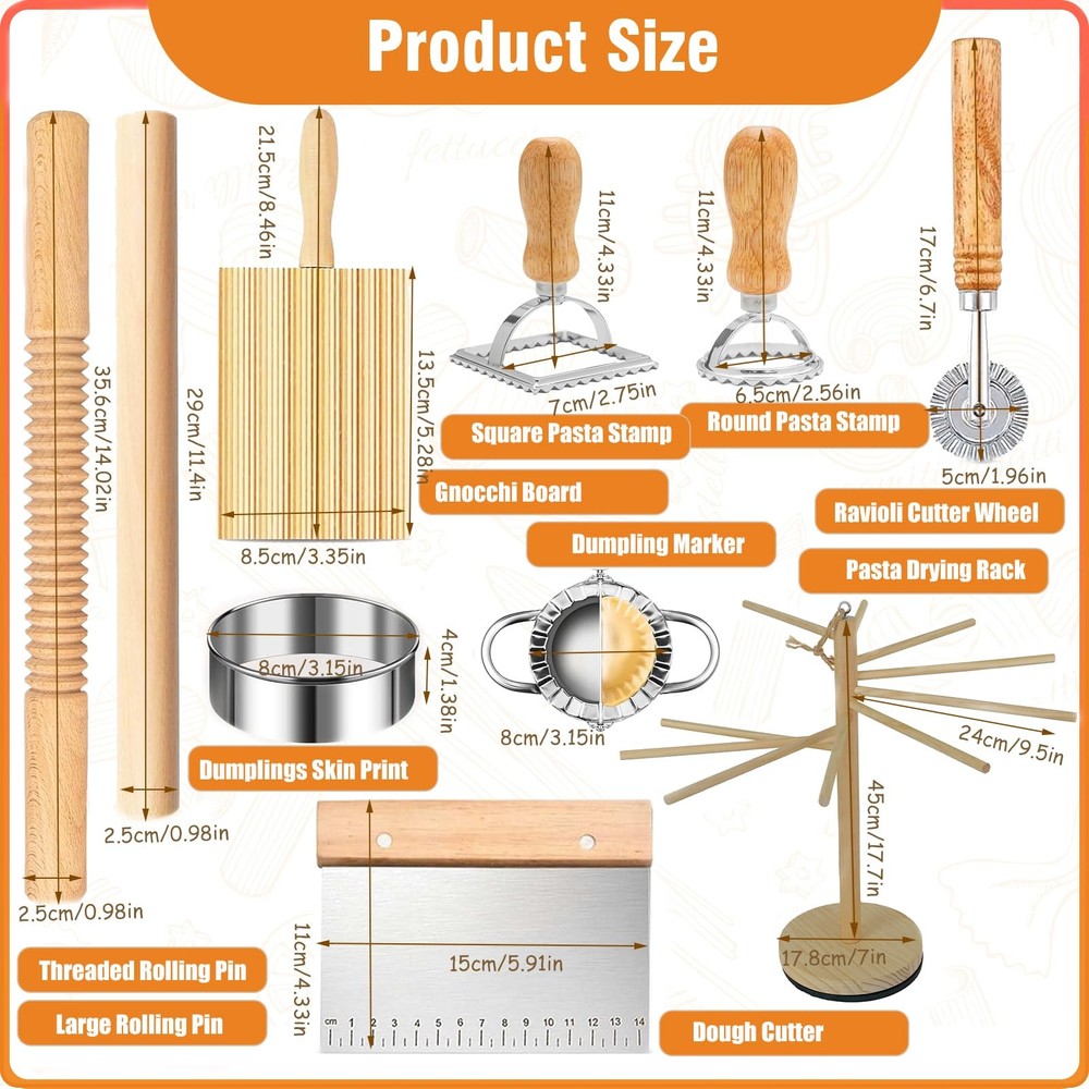10 Pcs Pasta Making Tools, Pasta Making Kit with Pasta Drying Rack,2 Rolling Pin