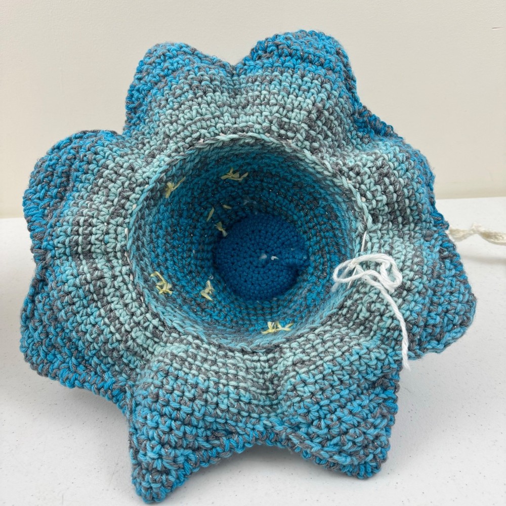 Handmade Crochet Moon & Star Bent Witch Hat glowing