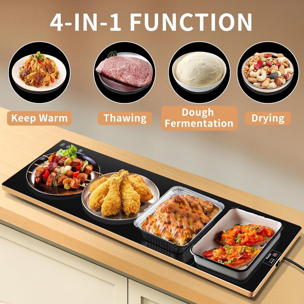 Versatile Electric Warming Tray 40”x12” - Two Temperature Modes & Stylish
