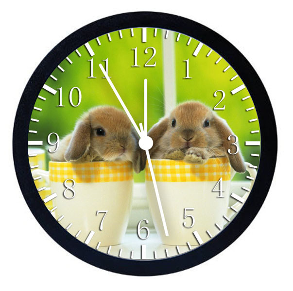 Cute Bunny Rabbit Black Frame Wall Clock W116