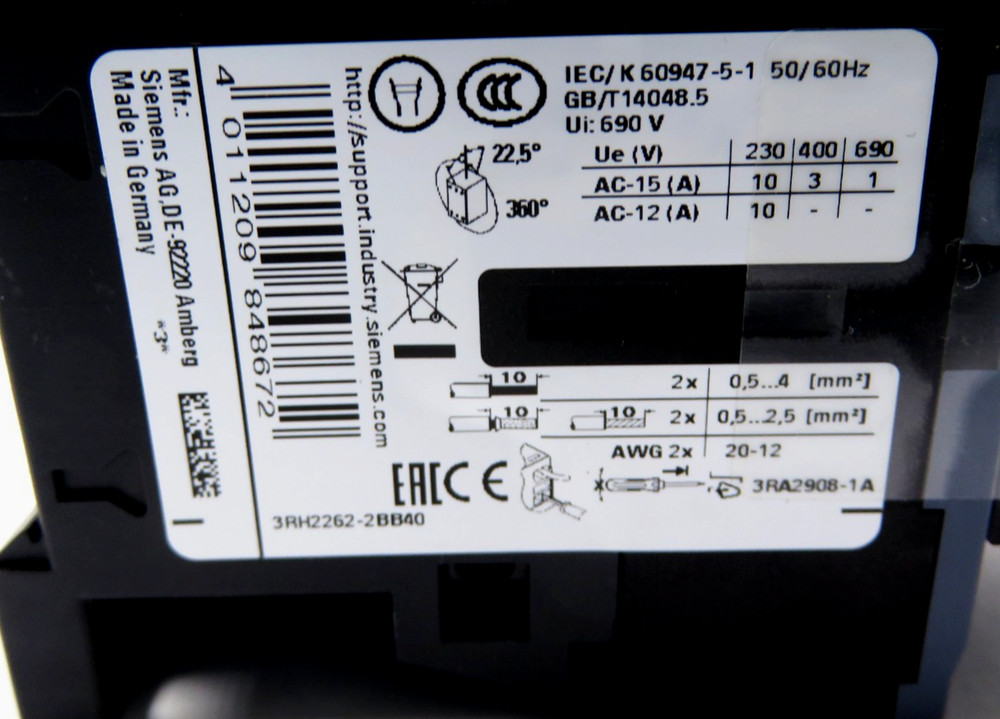 Siemens 3RH2262-2BB40 Contactor Relay