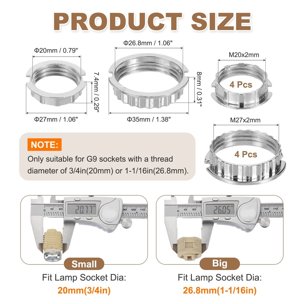 4Set G9 Light Socket Ring Metal for 1-1/16in & 3/4in Thread Diameter G9 Socket