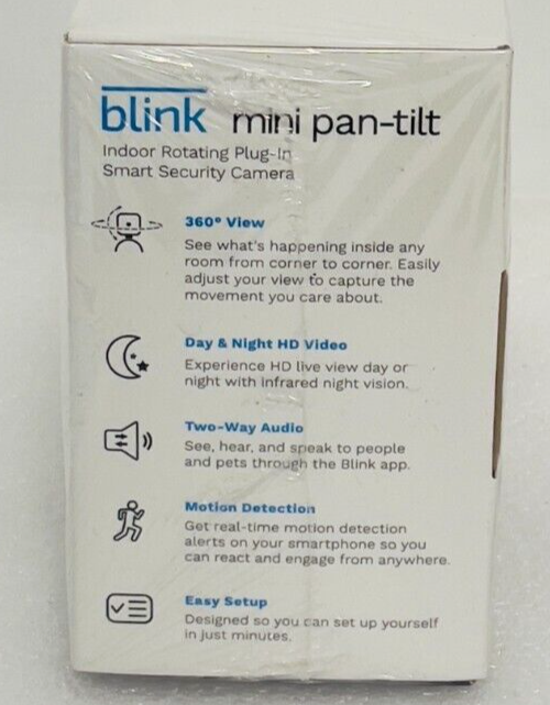 Blink Mini Pan-Tilt Camera Rotating Indoor Plug-in Smart Security Camera, NEW