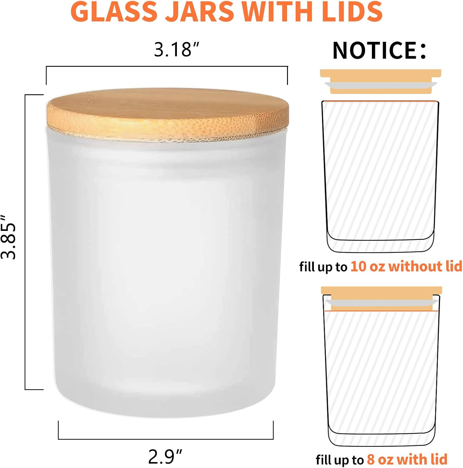 12 Pack Glass Candle Jars-10Oz Frosted Empty Candle Jars with Bamboo Lids and St
