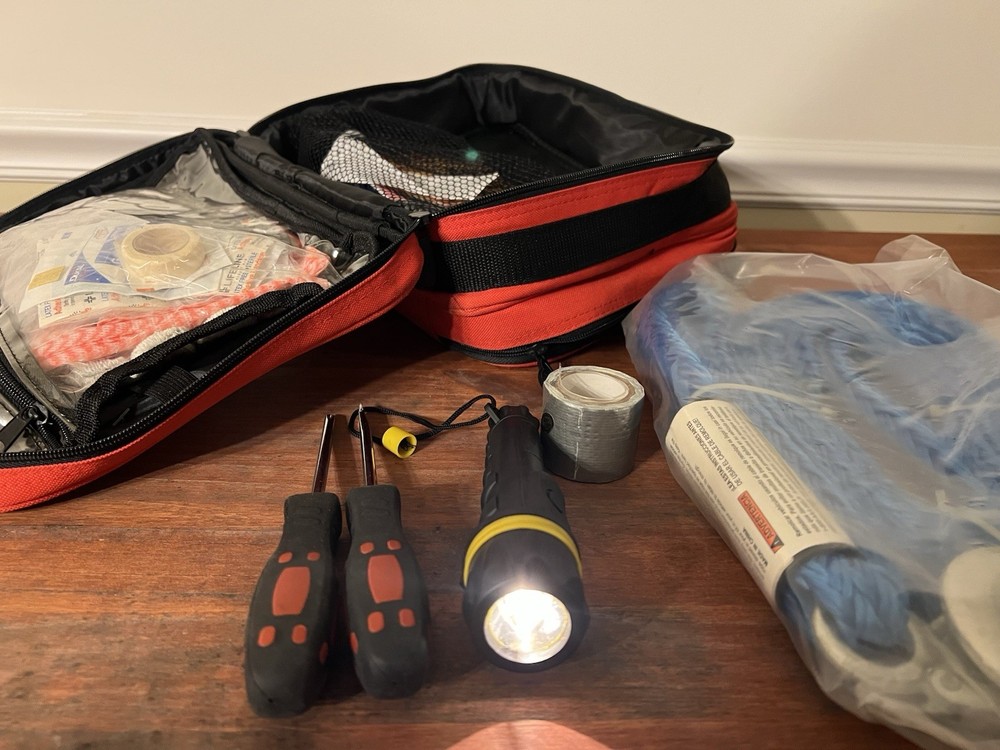 First Aid AAA Excursion Road Kit W/ Jumper Cables, Flashlight, First Aid, Etc.