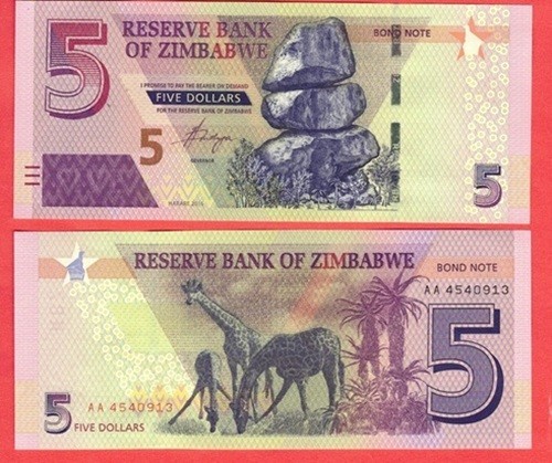 Zimbabwe 5 Dollars, 2016, P-100a.2, UNC, Bond Note