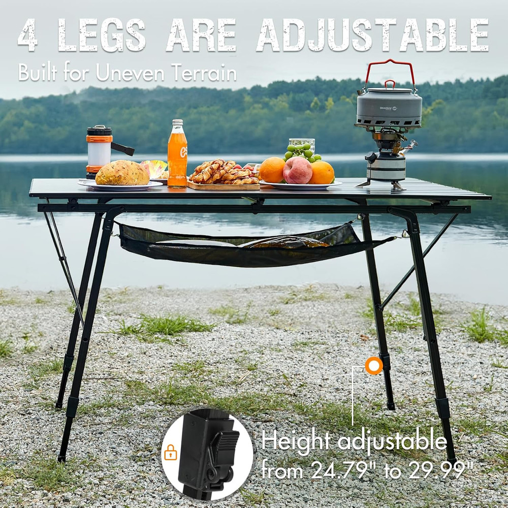 Camping Table Portable Foldable with Adjustable Legs, Aluminum Folding Table Rol