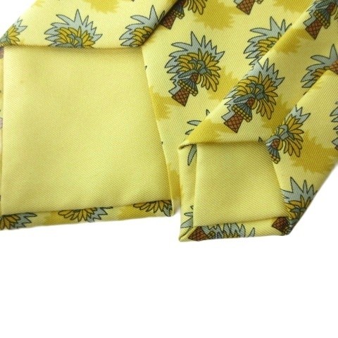 HERMES Tie Silk 100% Allover Pattern Yellow men's