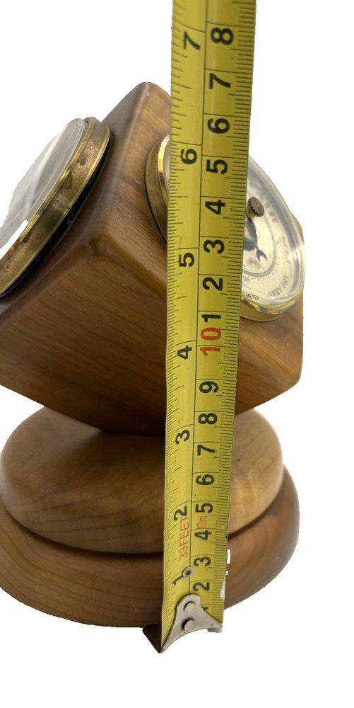 Vintage Rotating Myrtlewood Cube Clock With Barometer & Thermometer