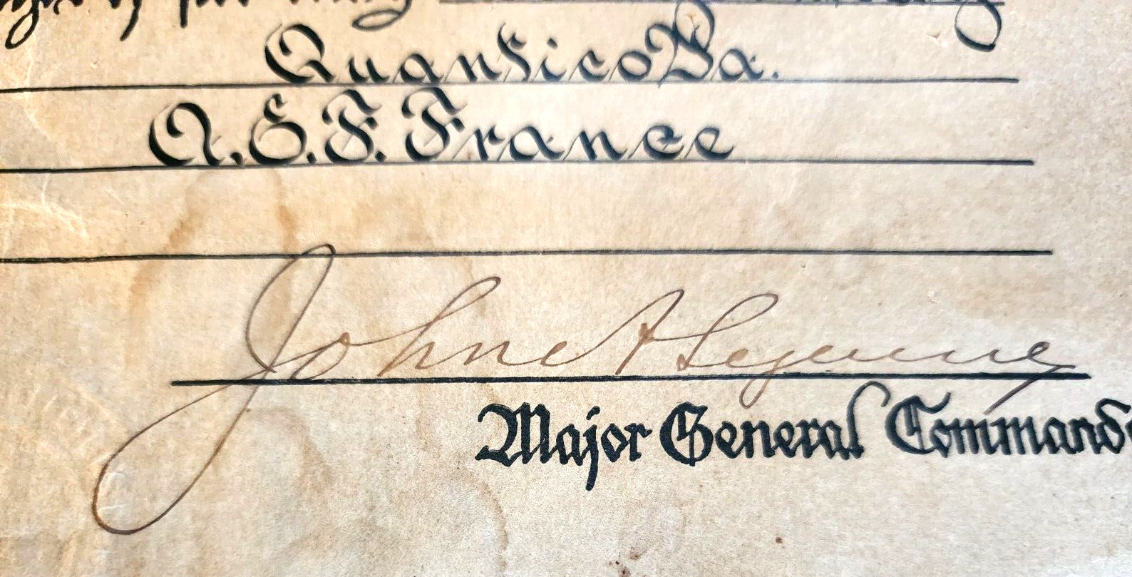 WWI 1917-19 USMC MARINE CORPS SERVICE CERTIFICATE AEF FRANCE JONH LEJEUNE SIGNED