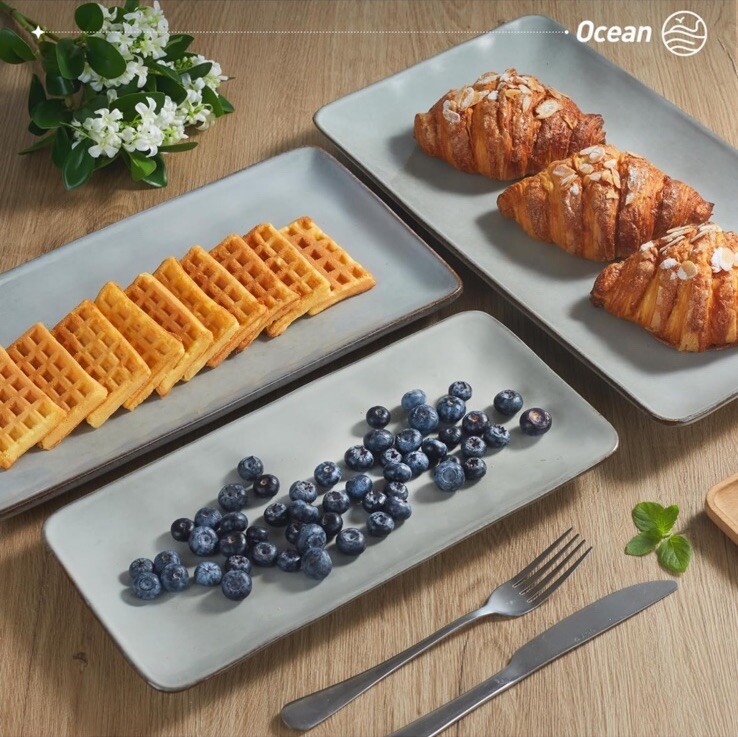 Famiware Ocean Series Rectangular Gray Stoneware 3 Piece Serving Platters Set