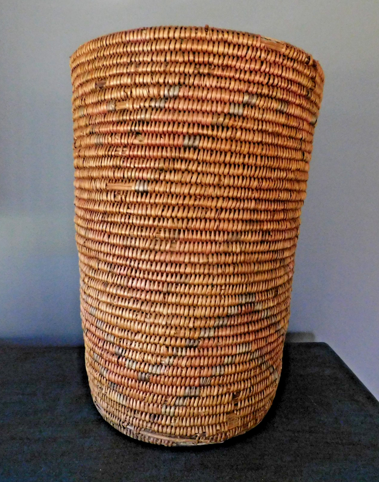 VINTAGE SOUTHWEST INDIAN JICARILLA APACHE POLYCHROME CYLINDRICAL BASKET