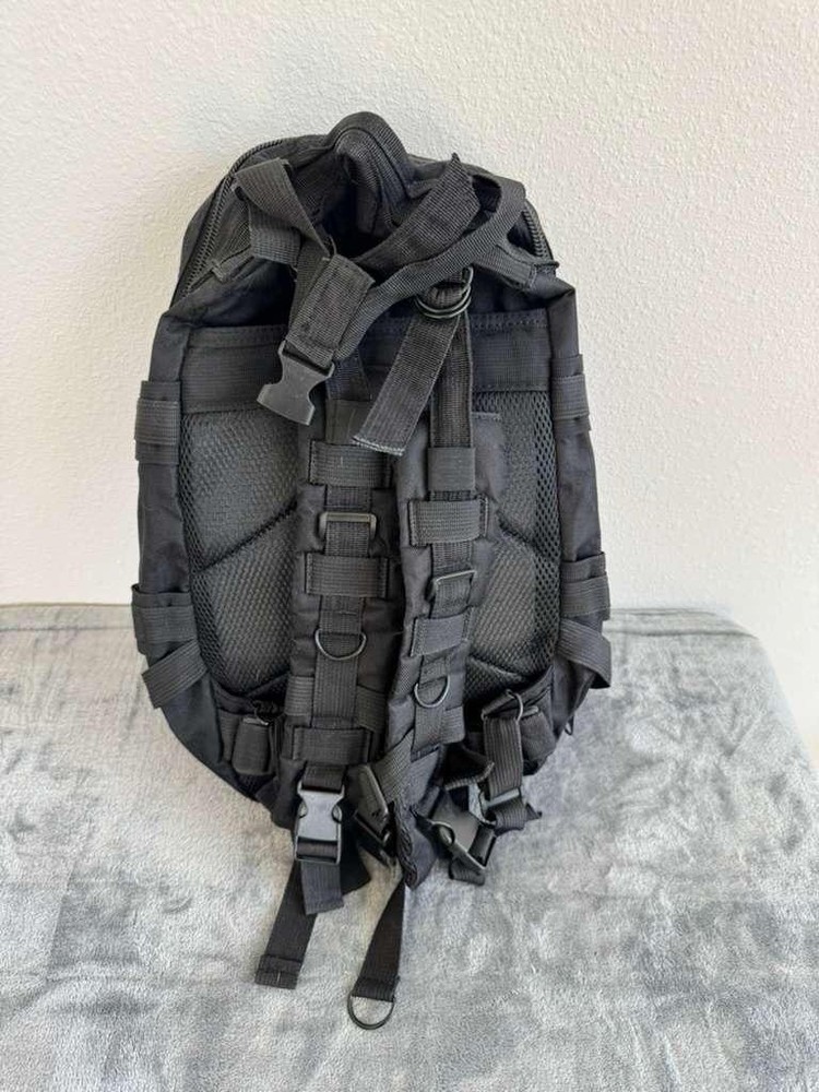 Black Nylon Tactical Backpack Adjustable Straps Multiple Compartments Zip Buckle