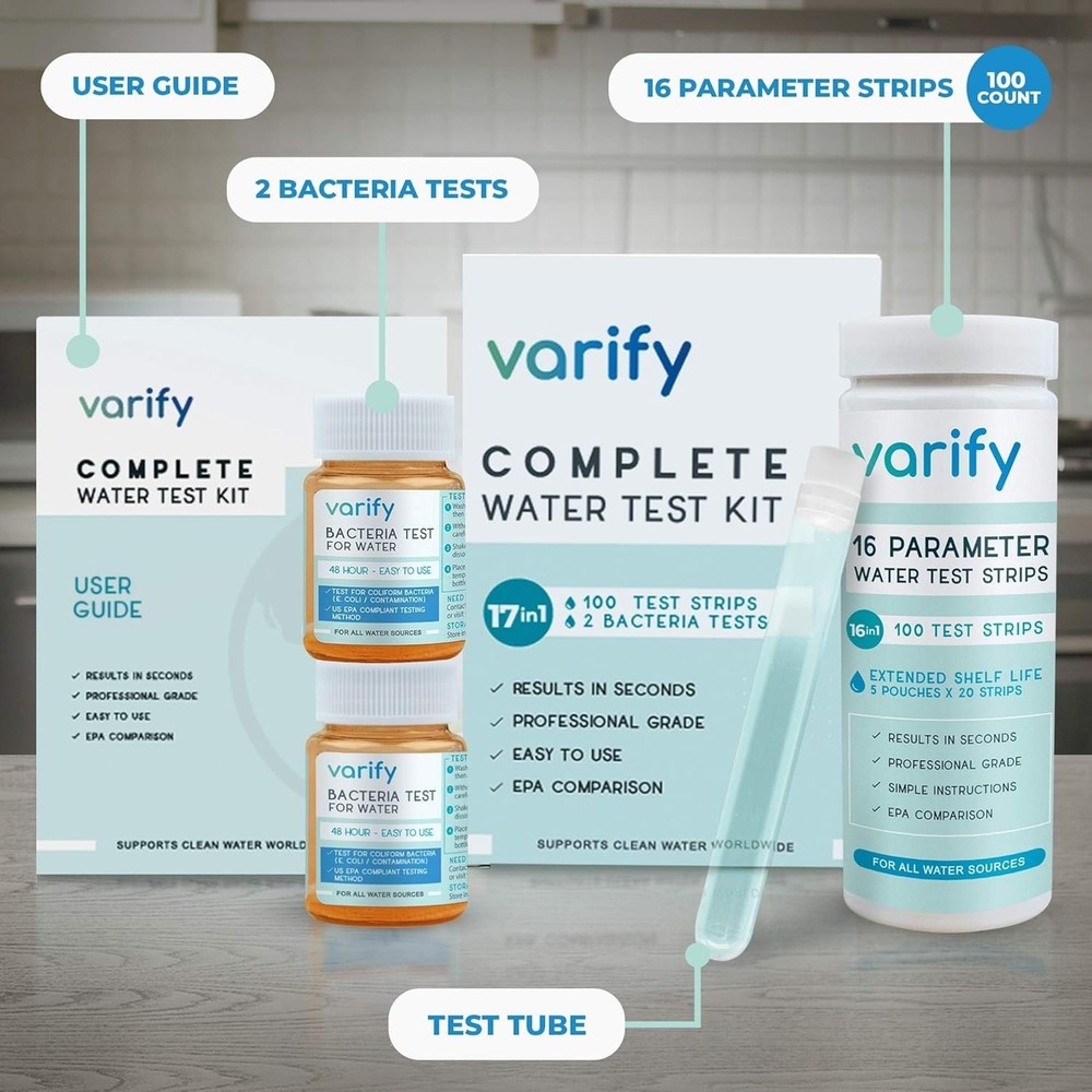 Comprehensive Water Quality Testing Kit - 100 Strips & Bacteria Testing Included