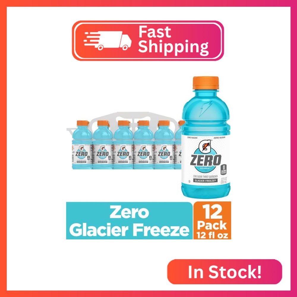 Gatorade Thirst Quencher Zero Sugar Sports Drink, Glacier Freeze, 12oz Bottles,