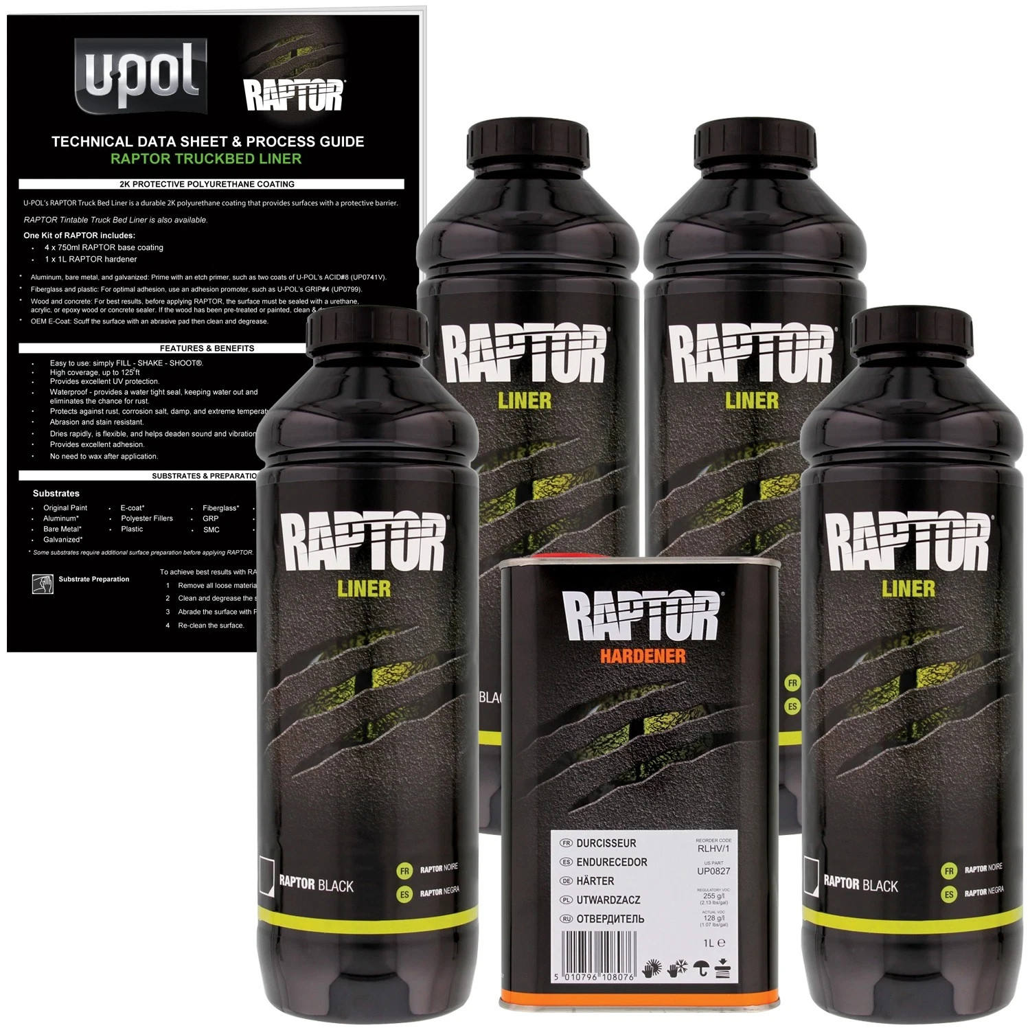 U-POL Raptor Black Urethane Spray-On Truck Bed Liner & Texture Coating, 4 Liters
