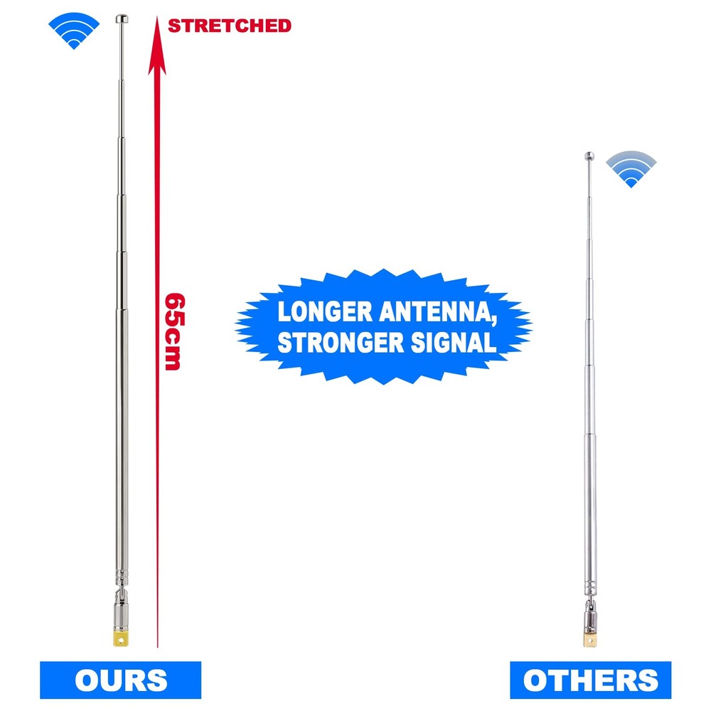 Bingfu 6 Sections Telescopic 65cm AM FM Antenna Foldable
