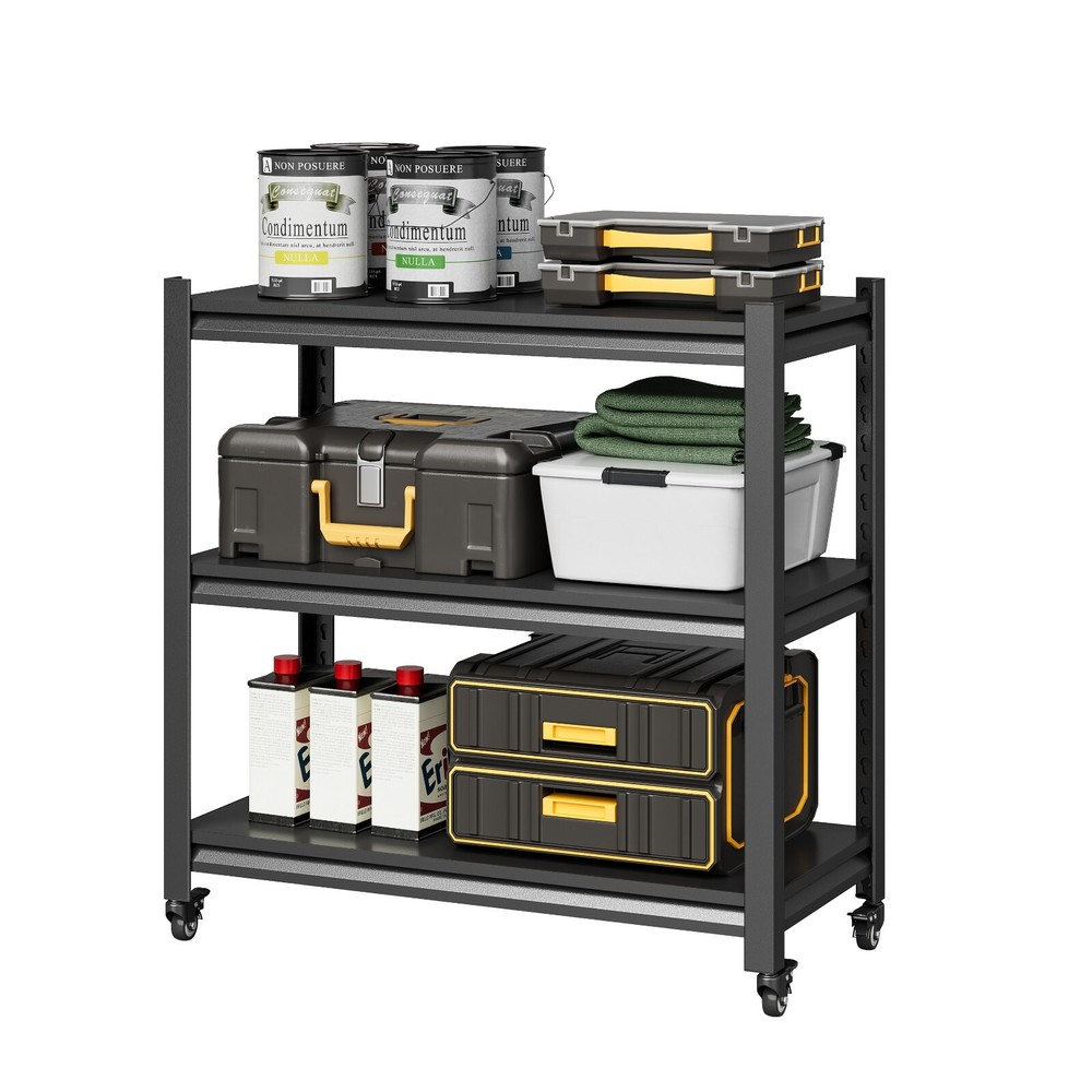 Rolling Storage Rack 3-Tier Shelving Tool Storage Shelving for Garage Kitchen