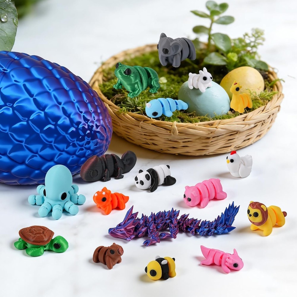 Easter Eggs 3D Printed Dragon with 18Pcs Mini Animals, Easter Egg Fill