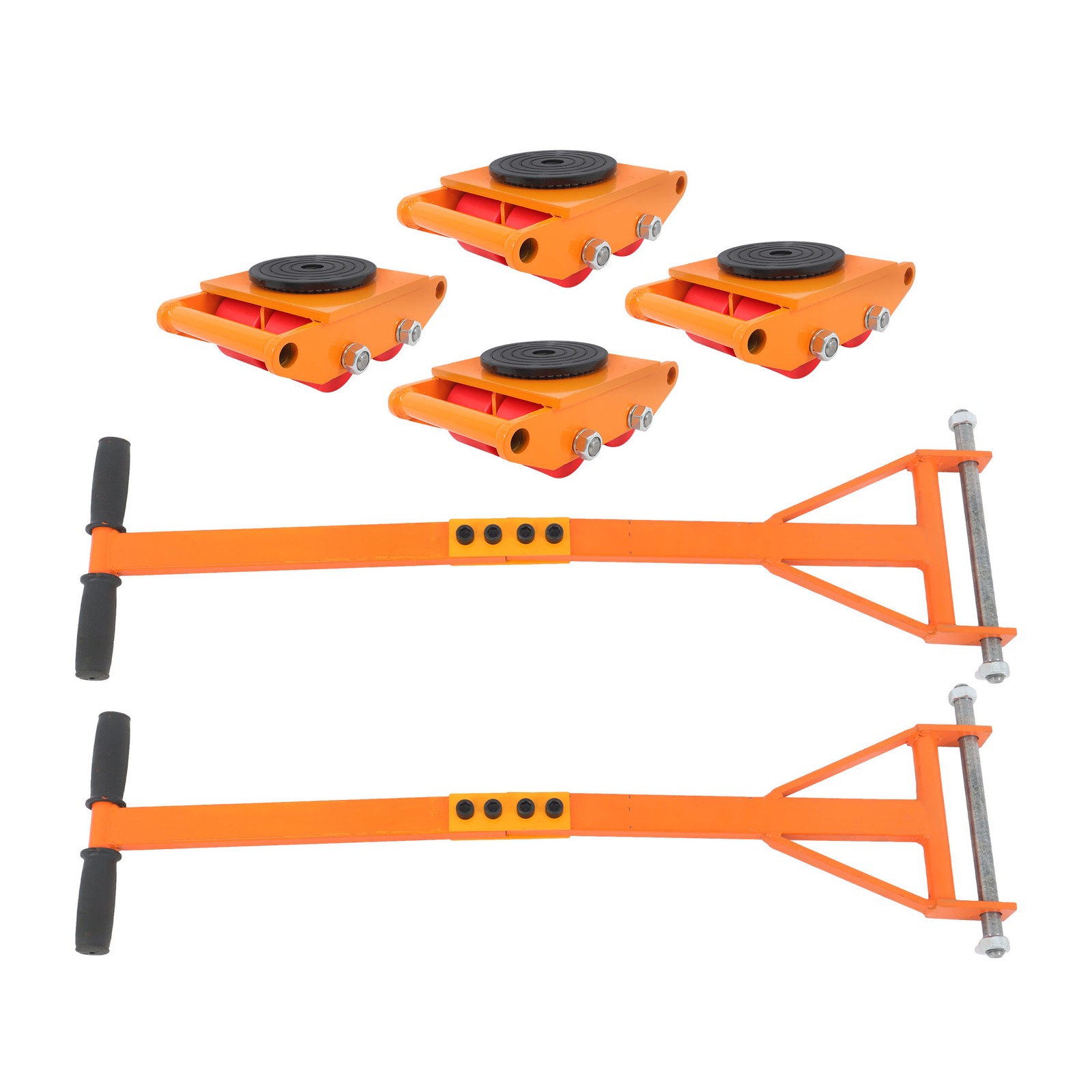 4 Pcs Machinery Skates Dolly With Handle 360° Rotation 6T/13200Lbs Heavy Duty