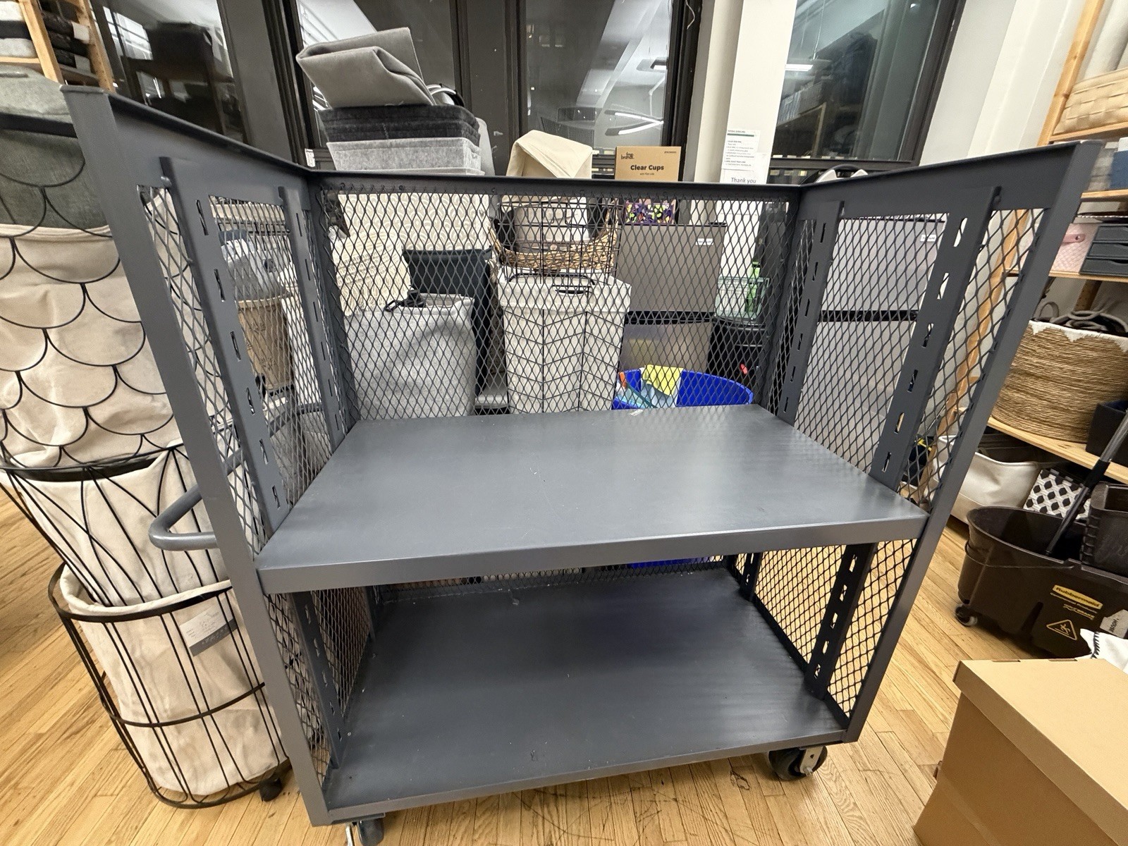 Heavy Duty Metal Mesh Utility Cart with Wheels and Two Shelves