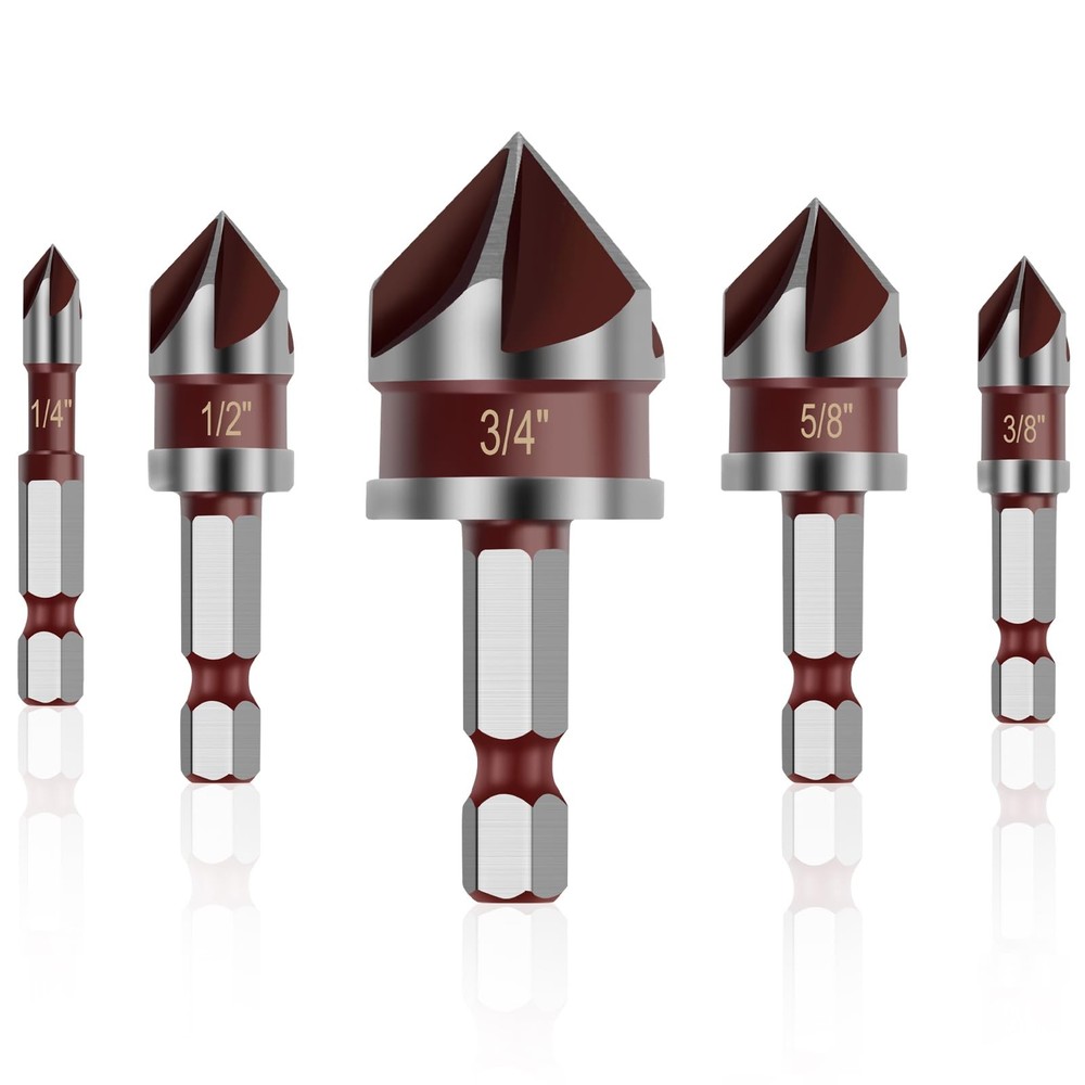 5PCS Countersink Drill Bit Set, 82 Degree HSS Counter Sink for...