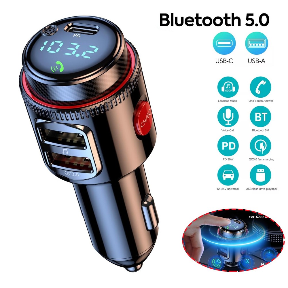 Bluetooth Car Radio Adapter Wireless FM Transmitter QC3.0 & PD Fast Charger MP3