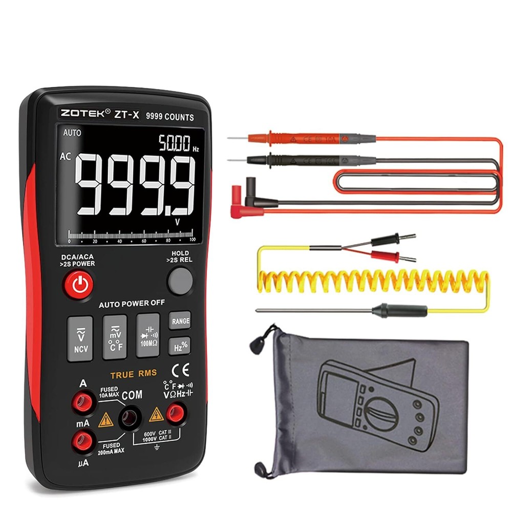 True RMS Digital Multimeter 3-Line Display 9999 AC DC Voltmeter Automatic Tester