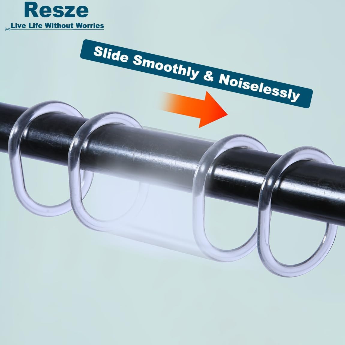 24 PCS Shower Curtain Rings, Plastic Clear Shower Curtain Hooks, C-Shaped Rings