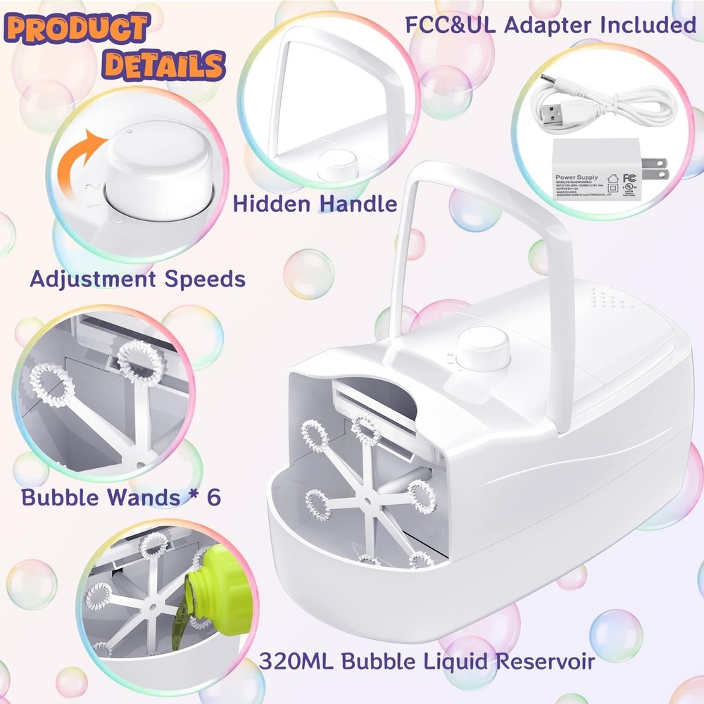 Bubble Machine, Automatic 18000+ Per Minute Big Bubbles Blower Maker for Kids T
