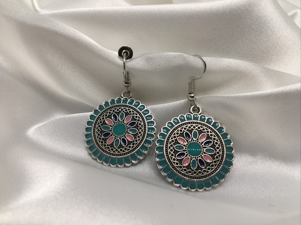 2 Inch Silver-tone Earring Set Boho Retro Dangle Drop Hook New Free Ship 826