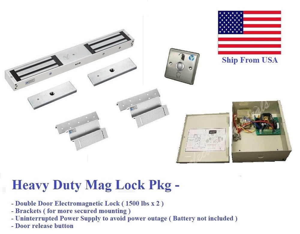 Heavy Duty Electromagnetic Double Door Lock - 1500 lbs  x 2 + Power Unit Package