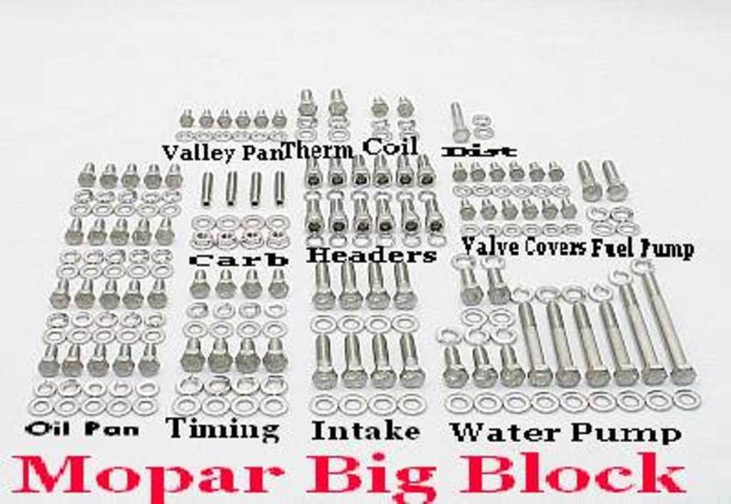 MOPAR ENGINE BOLTS KIT BIG BLOCK 383 400 413 426 WEDGE 440 STAINLESS STEEL HEX