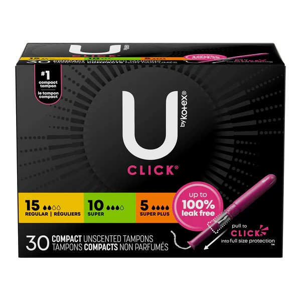 Pack 2 U By Kotex Click Compact Tampons, Regular/Super/Super Plus, 30 Each