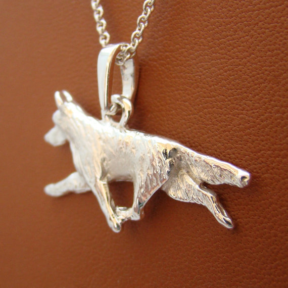 Small Sterling Silver German Shepherd Dog Gating Study Pendant