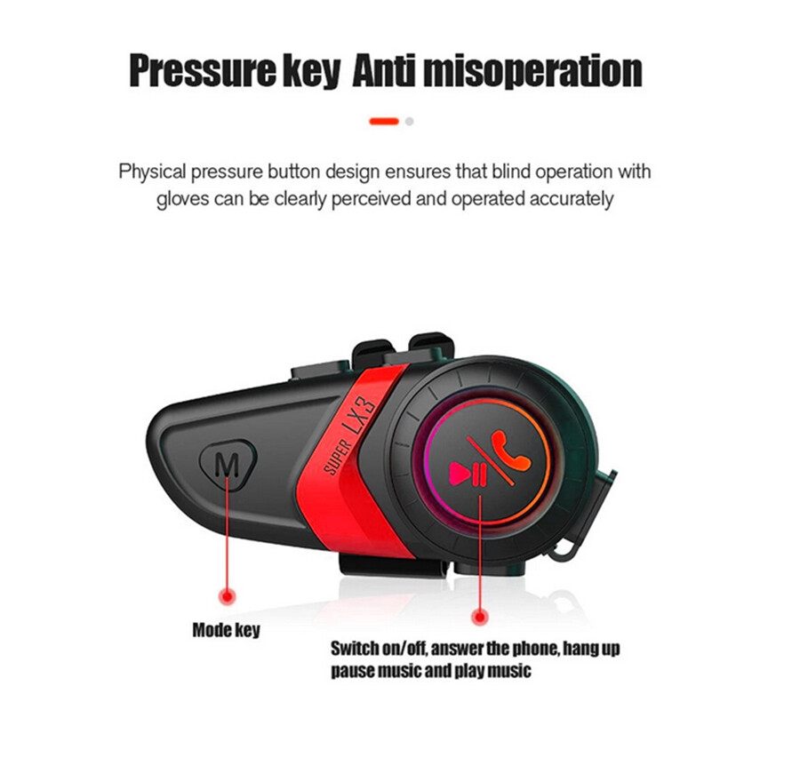 BT Wireless Bluetooth Helmet Intercom Headset TYPE-C Charging Fit For Motorcycle