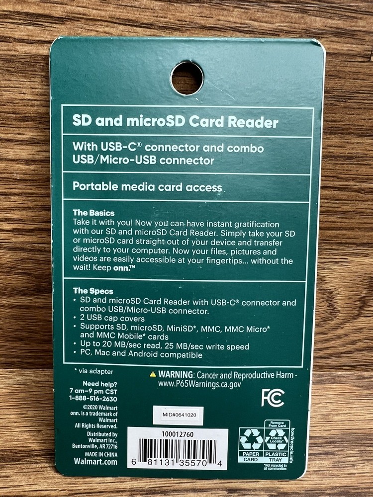 onn SD and microSD card reader BRAND NEW