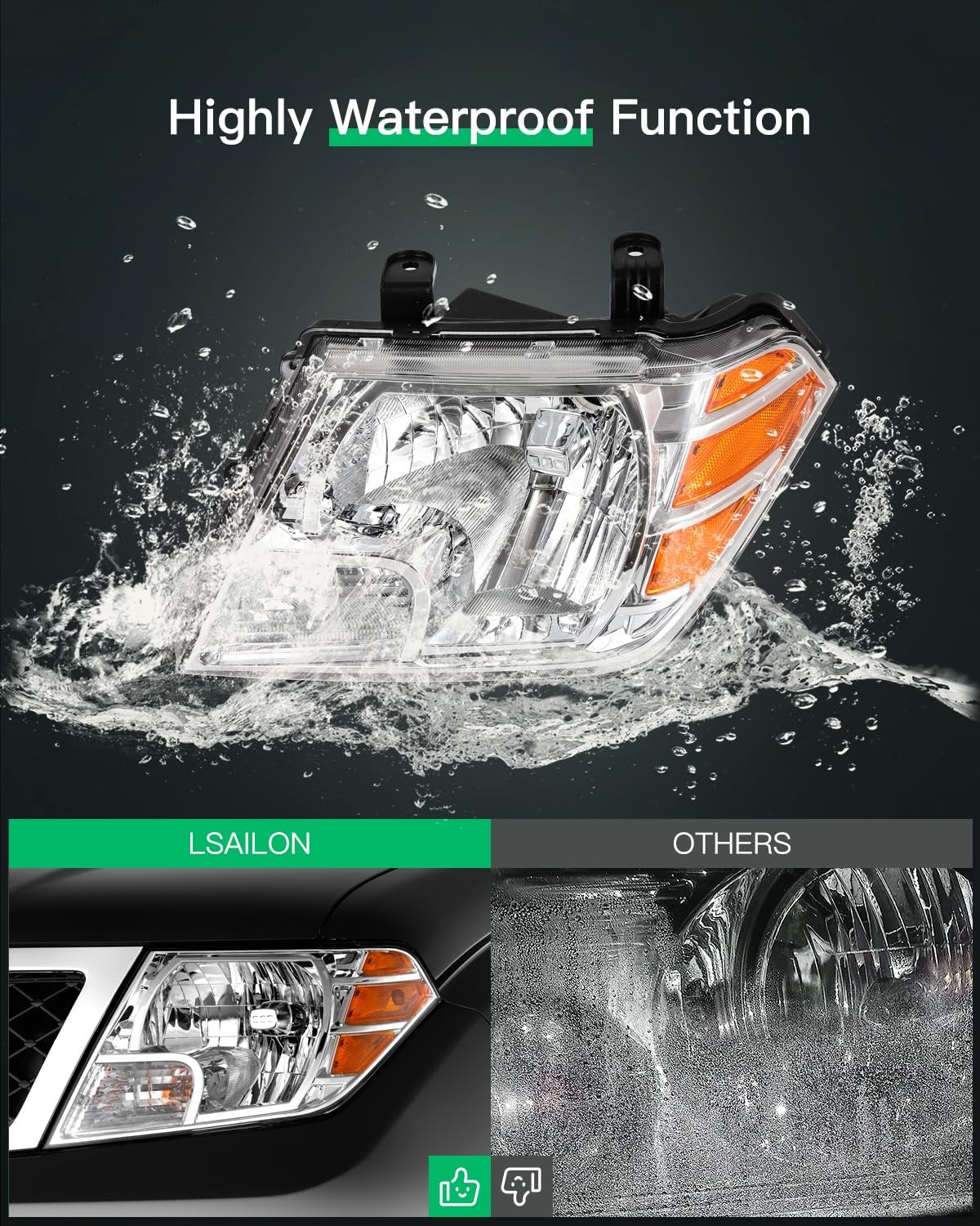 Headlight Assembly For Nissan Frontier Chrome Housing Amber Reflector