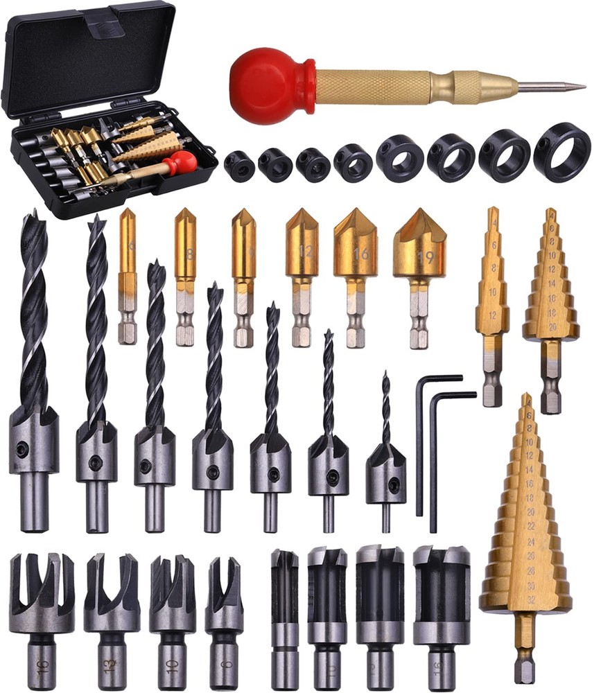34 Pack Wood Working Chamfer Drilling Tools, 6 Countersink Drill Bit Set, 7...