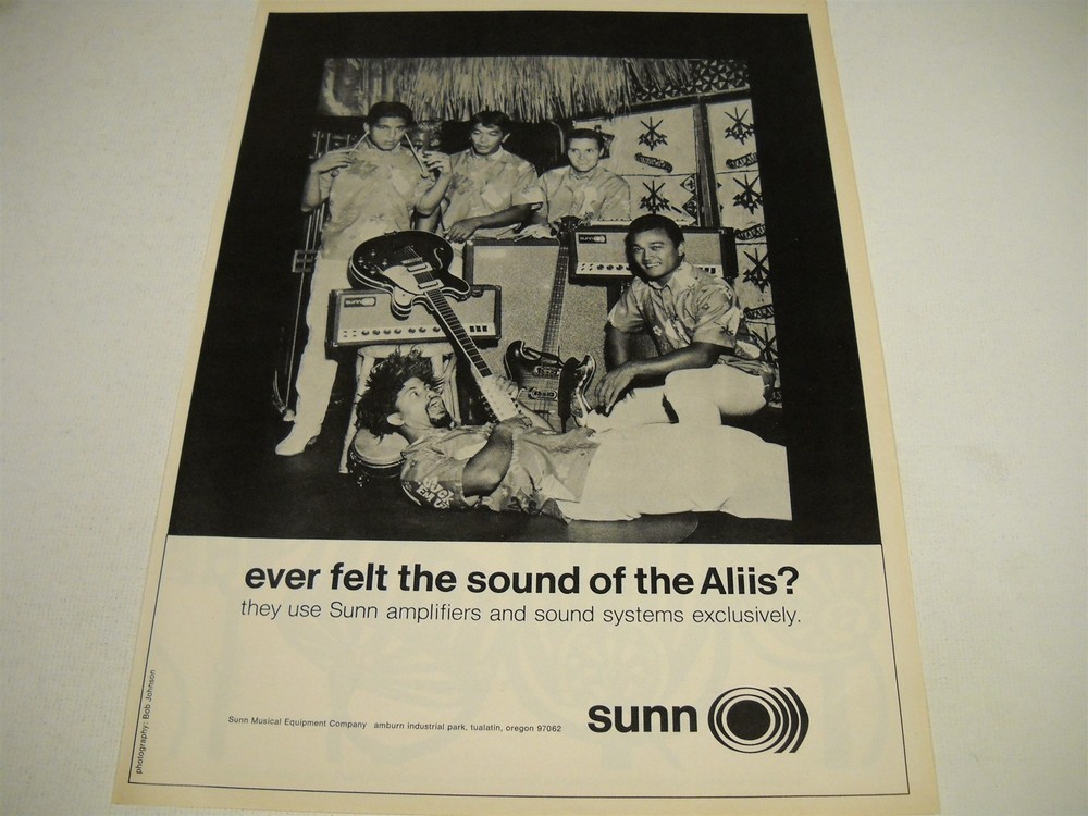 The ALIIS from Hawaii use SUNN amps and sound systems 1968 Promo Display Ad