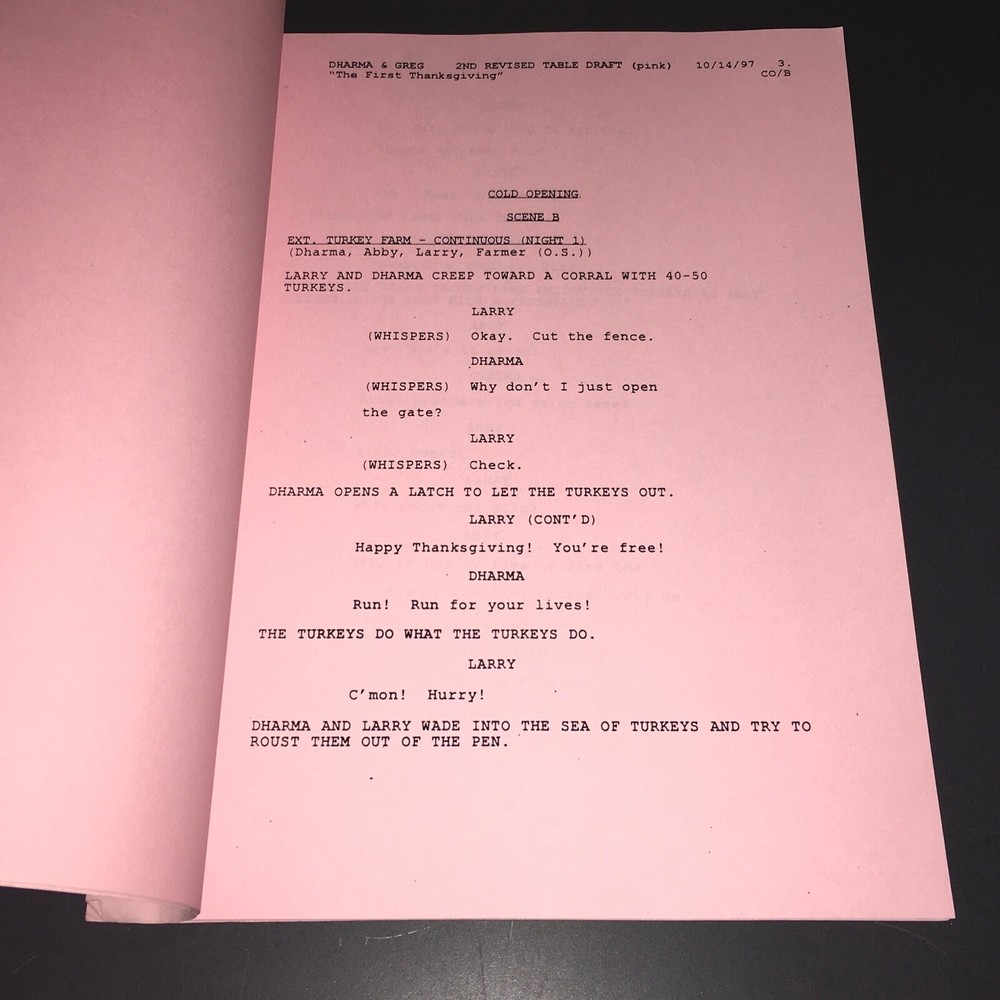 DHARMA & GREG (10/14/97) "First Thanksgiving" 2nd Rev Pink Table Draft + COA!