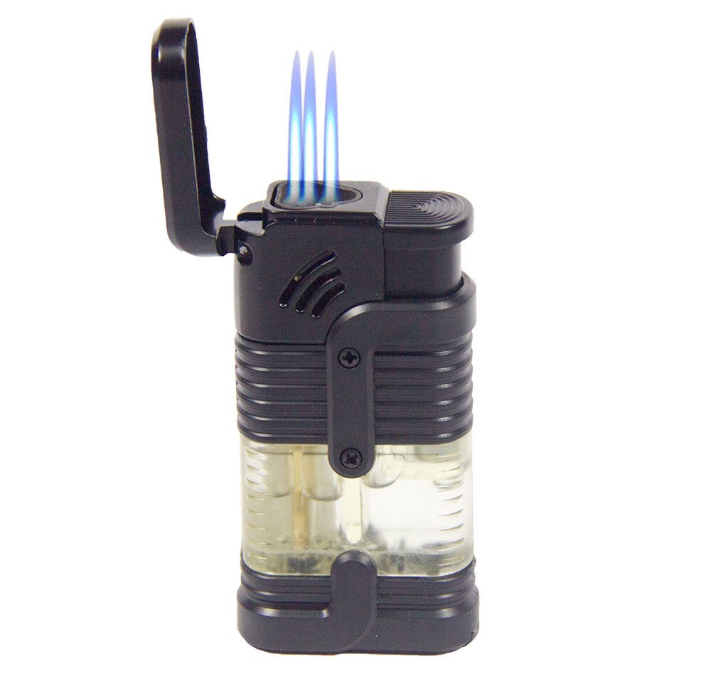 4 PACK Triple Solid &Clear Color Torch Lighter Adjustable Flame W/Cigar Puncher