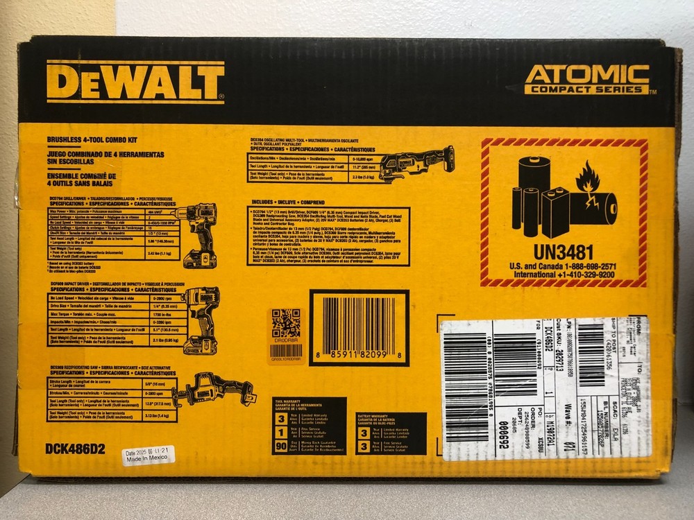 DeWalt DCK486D2 20V MAX ATOMIC Cordless Brushless 4 Tool Combo Kit