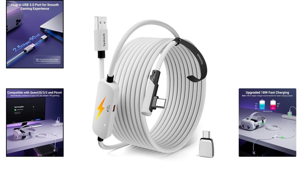 Durable 16FT USB 3.0 VR Link Cable for Seamless Gaming & Charging Experience