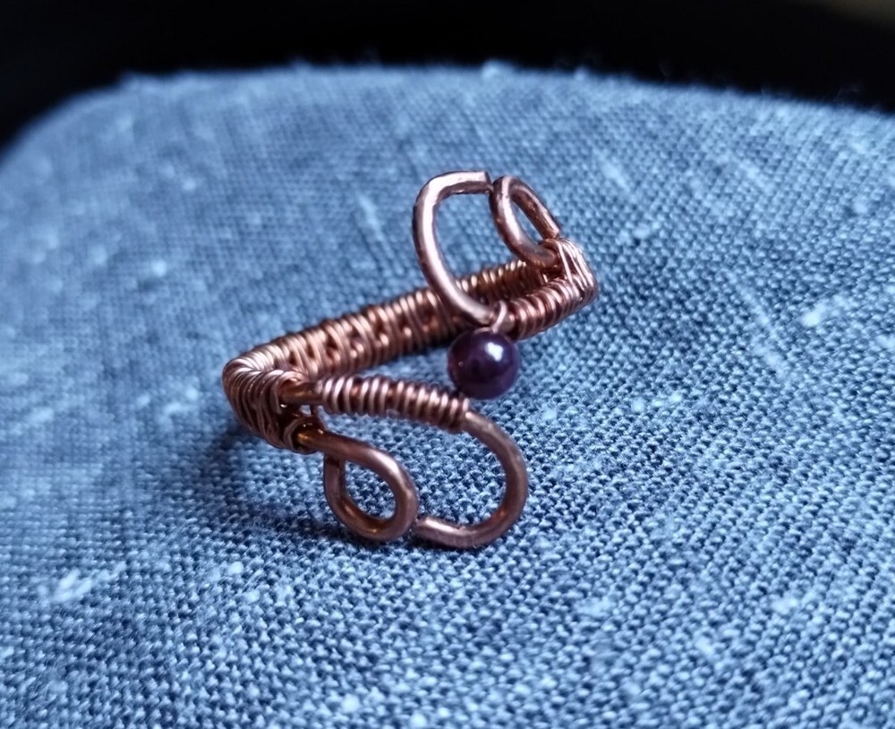 Copper Tiny Garnet Wire Wrap Ring Size 8.5