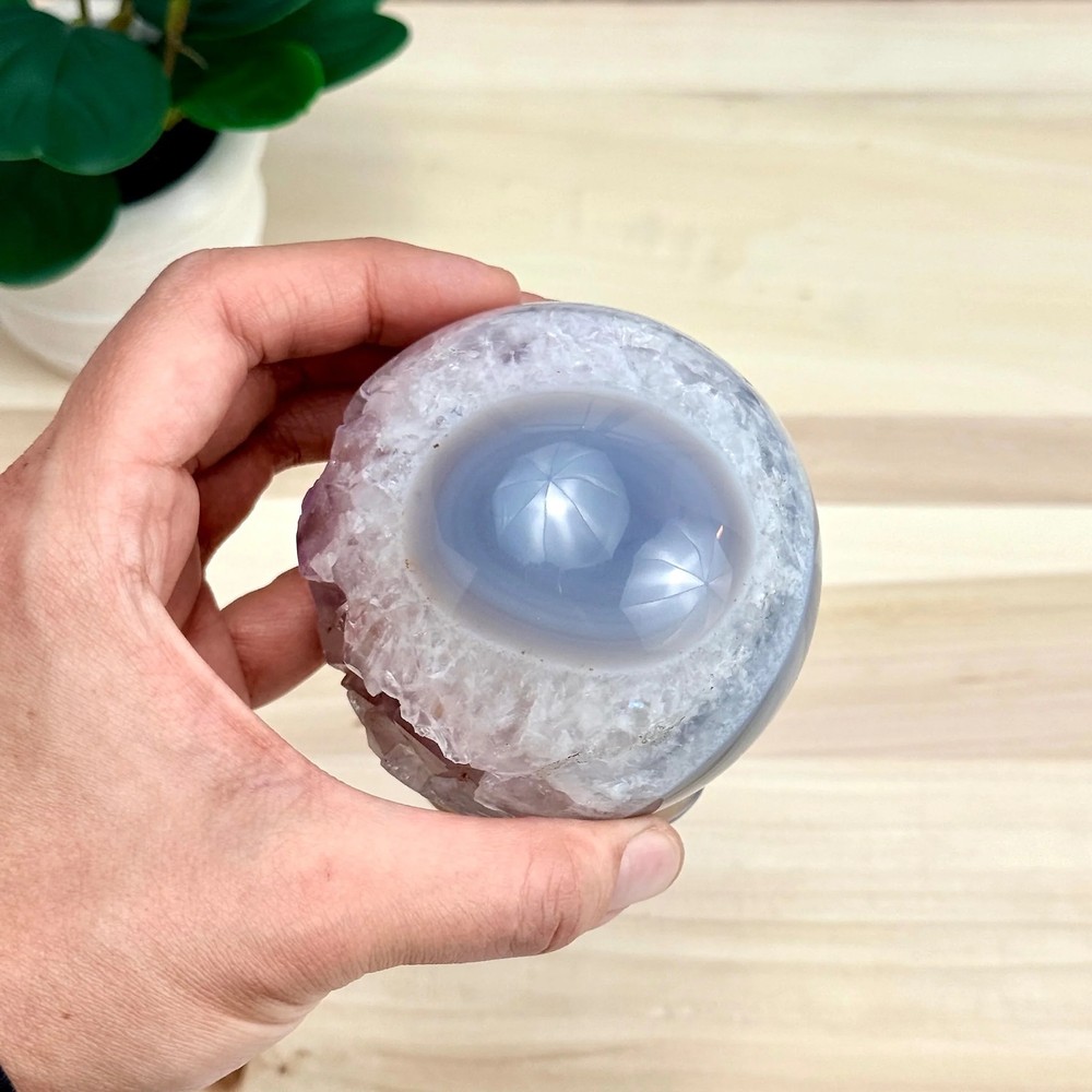 Drusy Amethyst in Agate Geode, Self-Standing Sphere